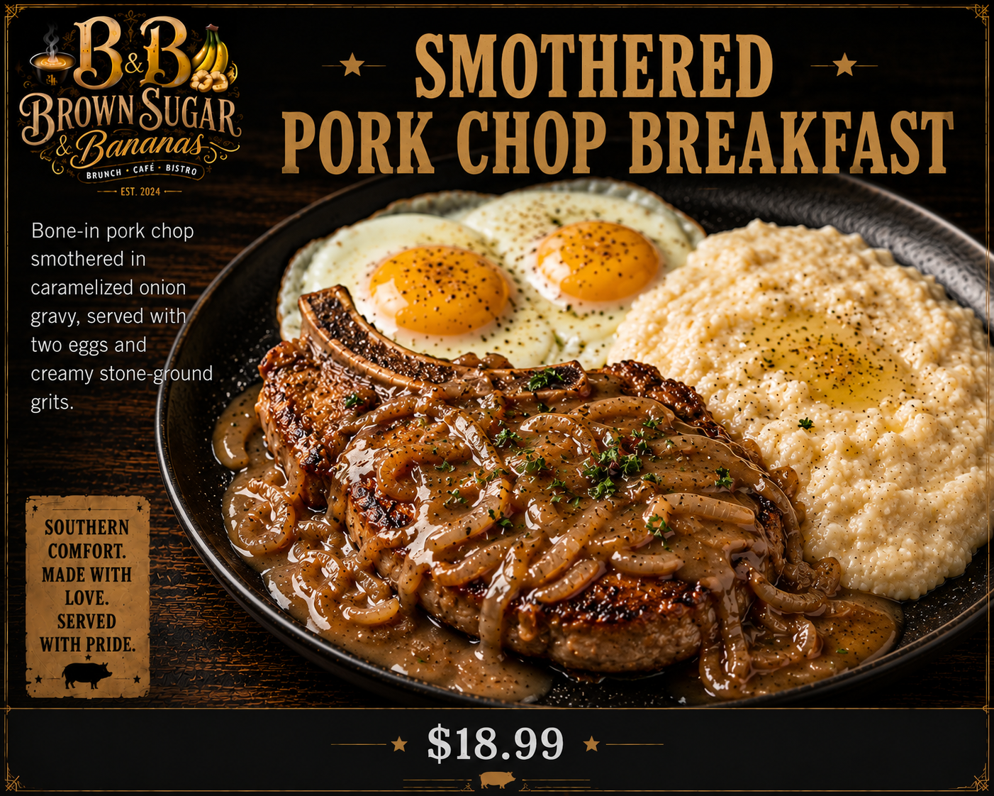 Smothered Pork Chop Breakfast